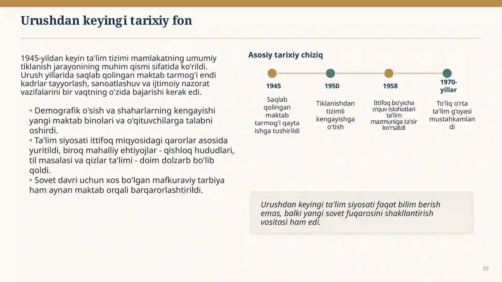 O'zbek xalqining ikkinchi jahon urushidan keying o'qitish tizimi 3