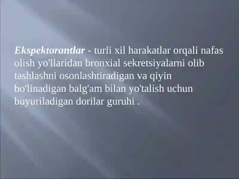 Balg’am ko’chiruvchi va mukolitik vositalaming klinik farmakologiyasi 3