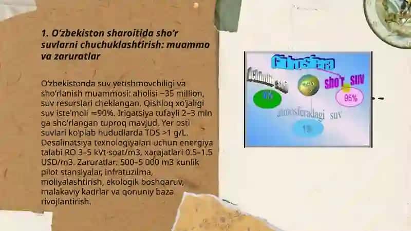 Ōzbekiston sharoitida sho'r suvlarni chuchuklashtirish g'oyasini yaratish mavzusida 3