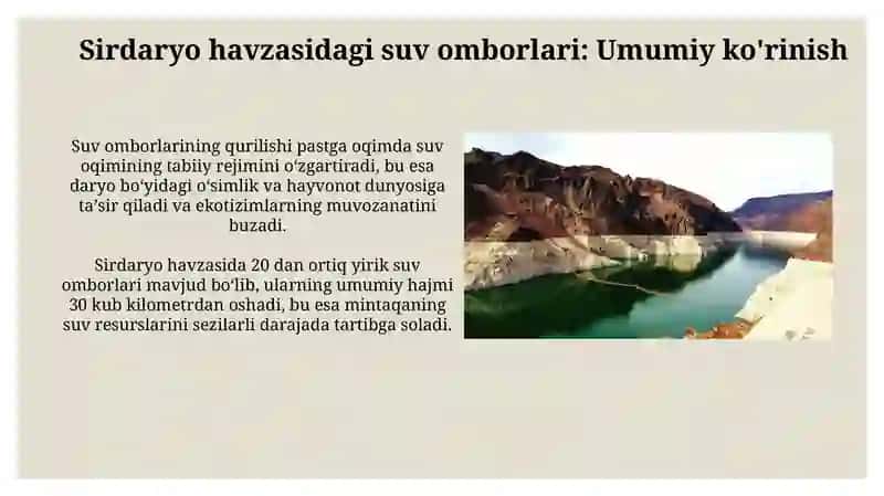 Sirdaryo Havzasidagi Suv Ombori va Ekotizimga Ta'siri 3