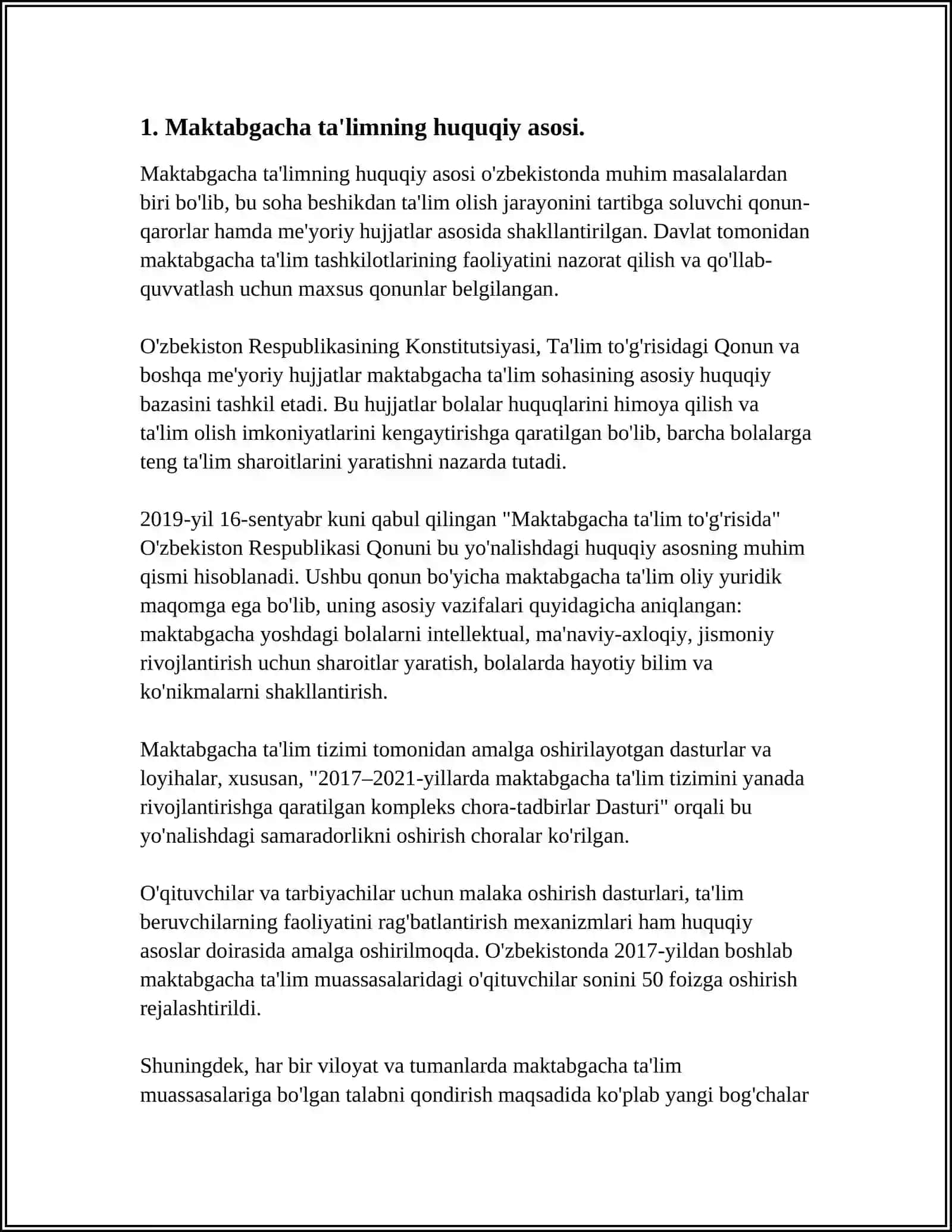 O'ZBEKISTON RESPUBLIKASINING,, MAKTABGACHA TA'LIM VA TARBIYA TO'G'RISIDAGI QONUNI"NI AMALIYOTDA TAQBIQ QILISH 3