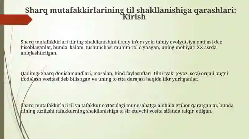 Sharq mutafakkirlarining til shakllanishiga qarashlari 3