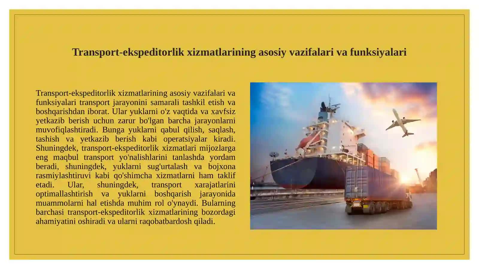 Transport-ekspeditorlik xizmatlarining mazmuni va ularning bozordagi o‘rni123 3