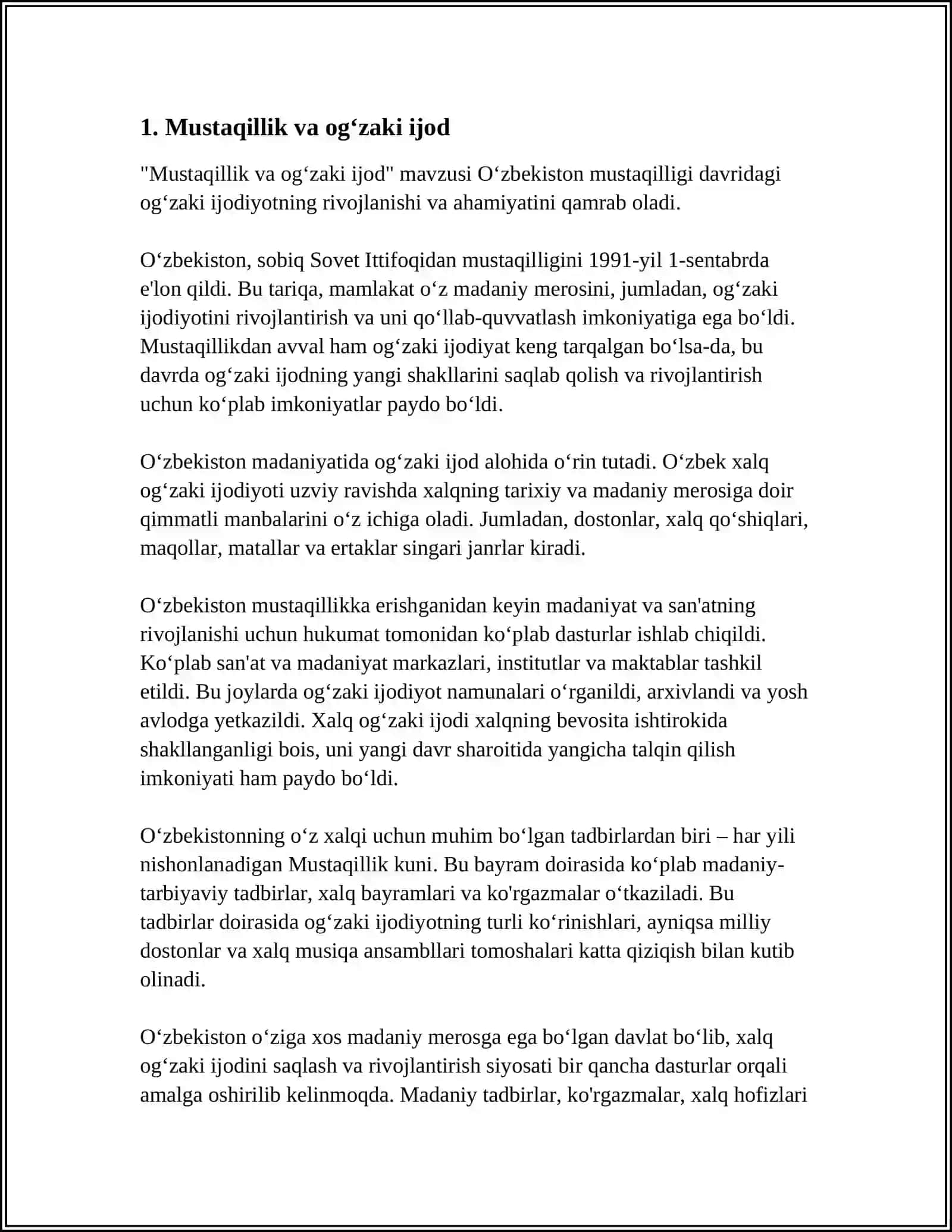 MUSTAQILLIK SHAROFATIDA XALQ OGʻZAKI IJODINING DAVLAT MAQOMIGA ERISHUVI 3