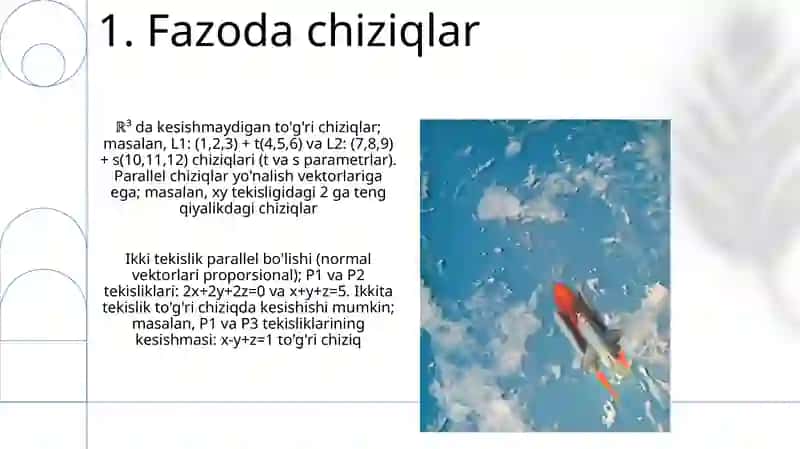Fazoda toʻgʻri chiziq tenglamalari va tekisliklarning oʻzaro vaziyati - Sherzod Kholikov 3