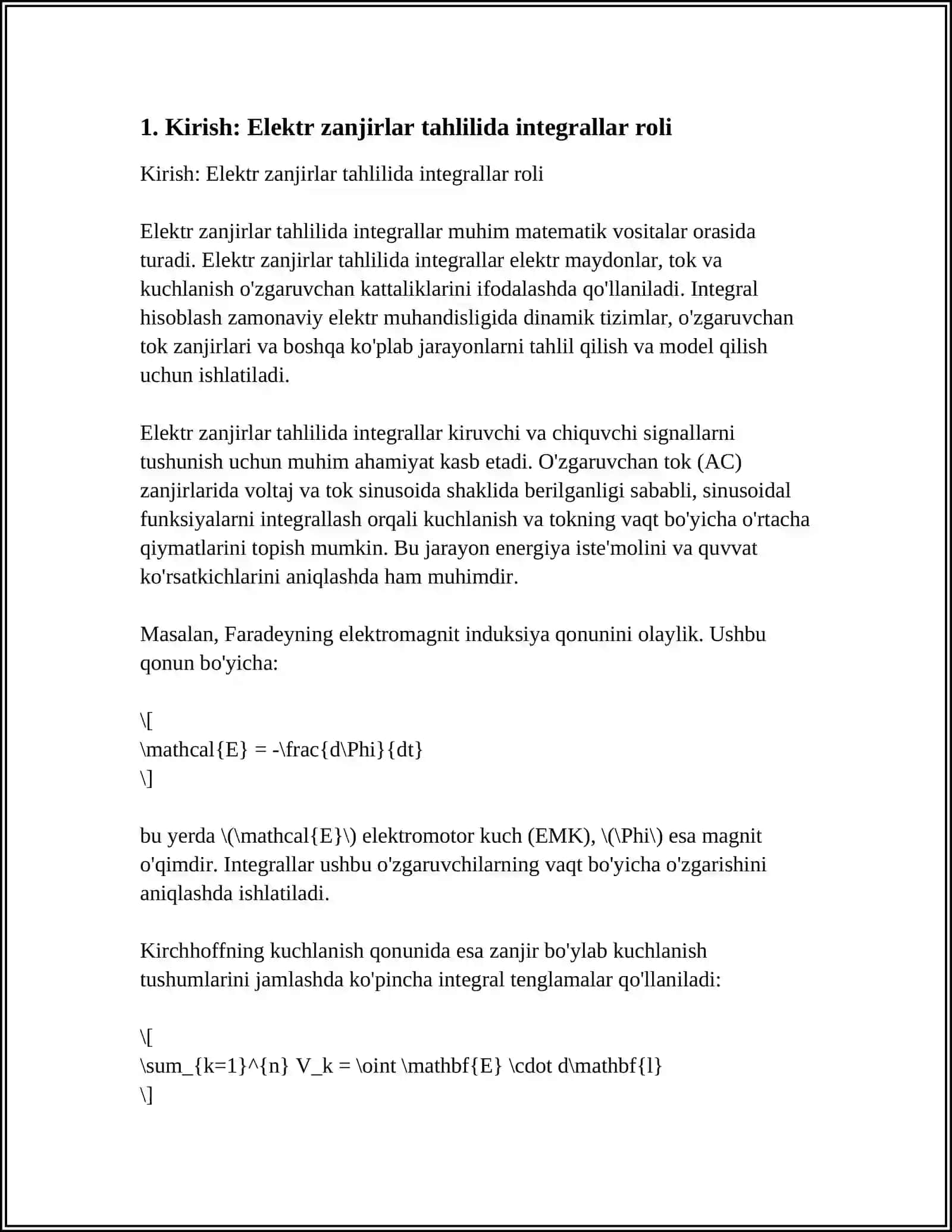 ELEKTR ZANJIRLAR TAHLILIDA INTEGRAL HISOB TATBIQLARI 3