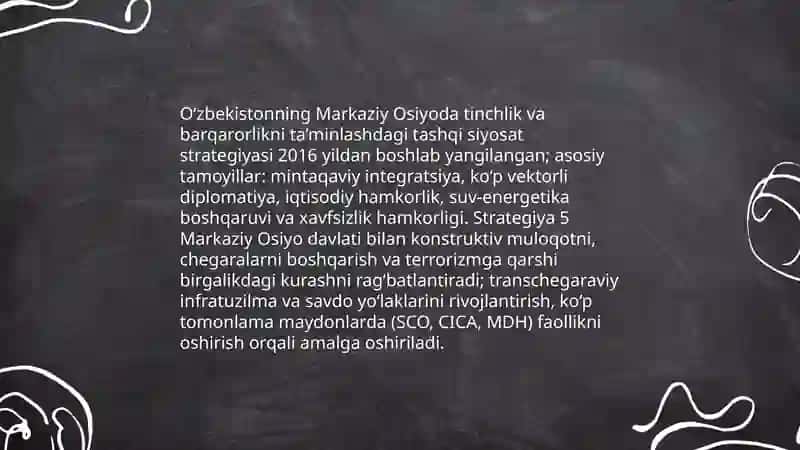 Ozbekistonning Markaziy Osiyoda tinchlik va barqarorlikni taminlashdagi orni 3