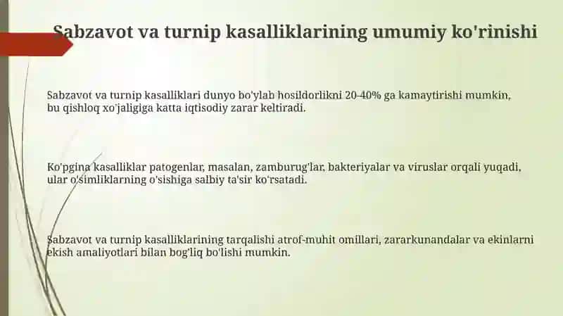Sabzavot va turnip kasalliklarining umumiy ko'rinishi 3