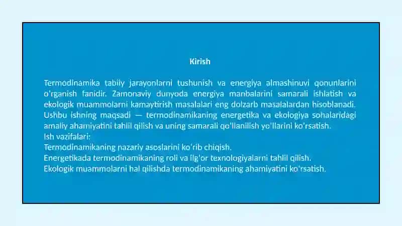 Termodinamikaning zamonaviy energetika va ekologiya sohasidagi oʻrni 3