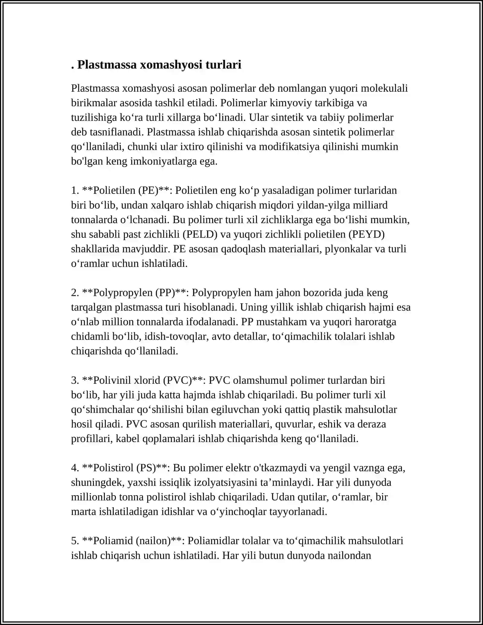 PLASTMASSA TOVARLAR ASSORTIMENTI VA ISTE'MOL XUSUSIYATINI SHAKLLANTIRISHGA TA'SIR ETUVCHI OMILLAR 3
