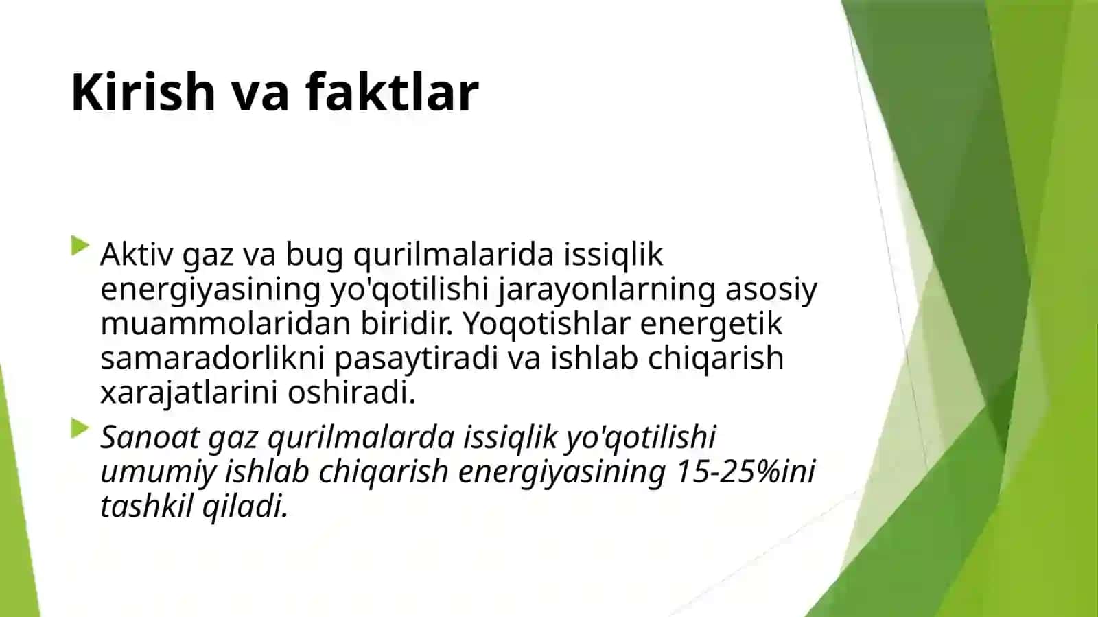 Aktiv bosqichda issiqlik energiyasining yoqotilishi 3