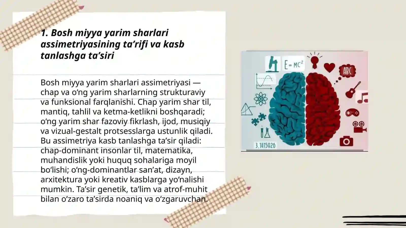 Bosh miyya yarim sharlari assimetriyasi hamda kasb tanlash 3