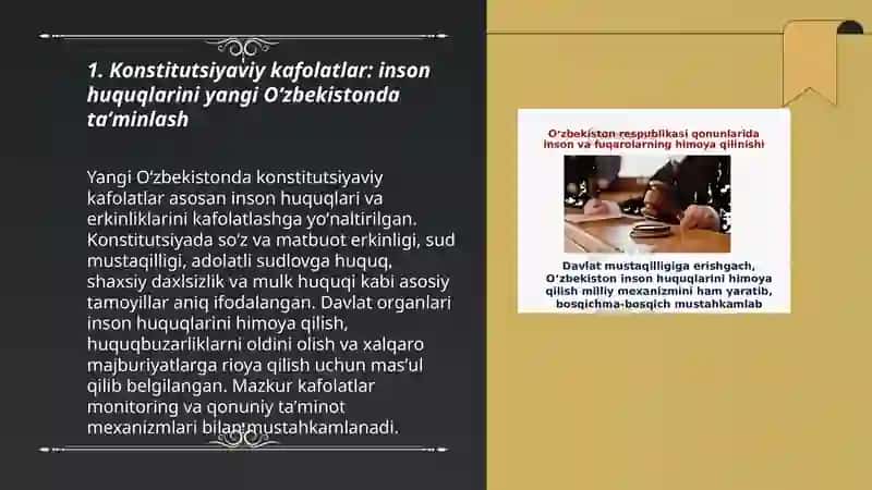 Yangi Oʻzbekistonda inson haq-huquqlari va erkinliklari kafolatining yaratilishi 3