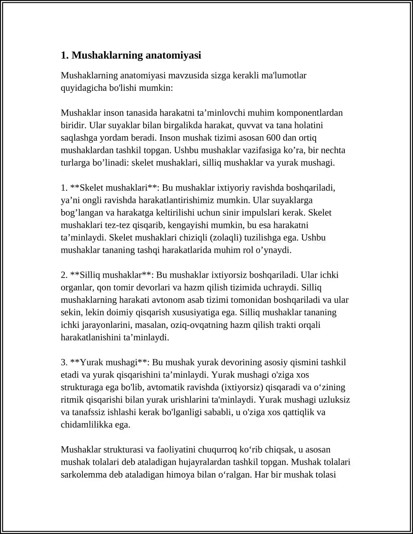 MUSHAKLARNING ISHI VA BIOMEXANIKASI. SPORT VA JISMONIY MEHNATNING MUSHAKLARGA TAʼSIRI 3