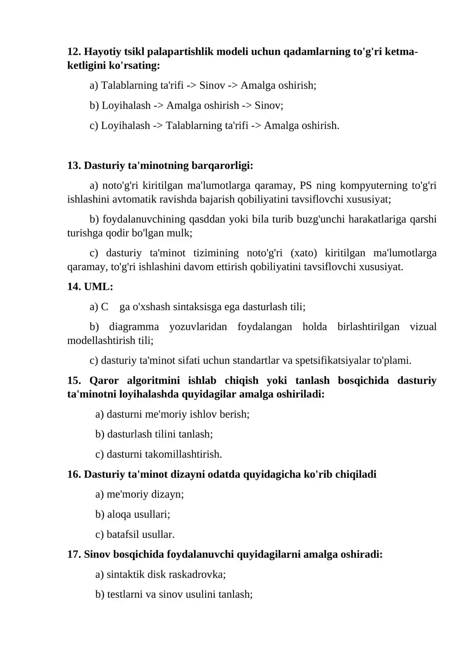 Dasturiy ta’minot qurilmasi va evolyusiyasi fanidan test savollari 3