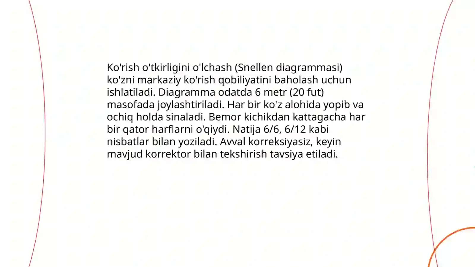 Ko'rish o'tkirligini o'lchash (Snellen diagrammasi) 3