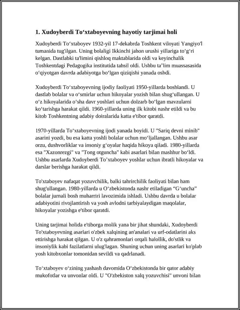 Xudoyberdi Toxtaboyev Hayoti va Ijodi 3