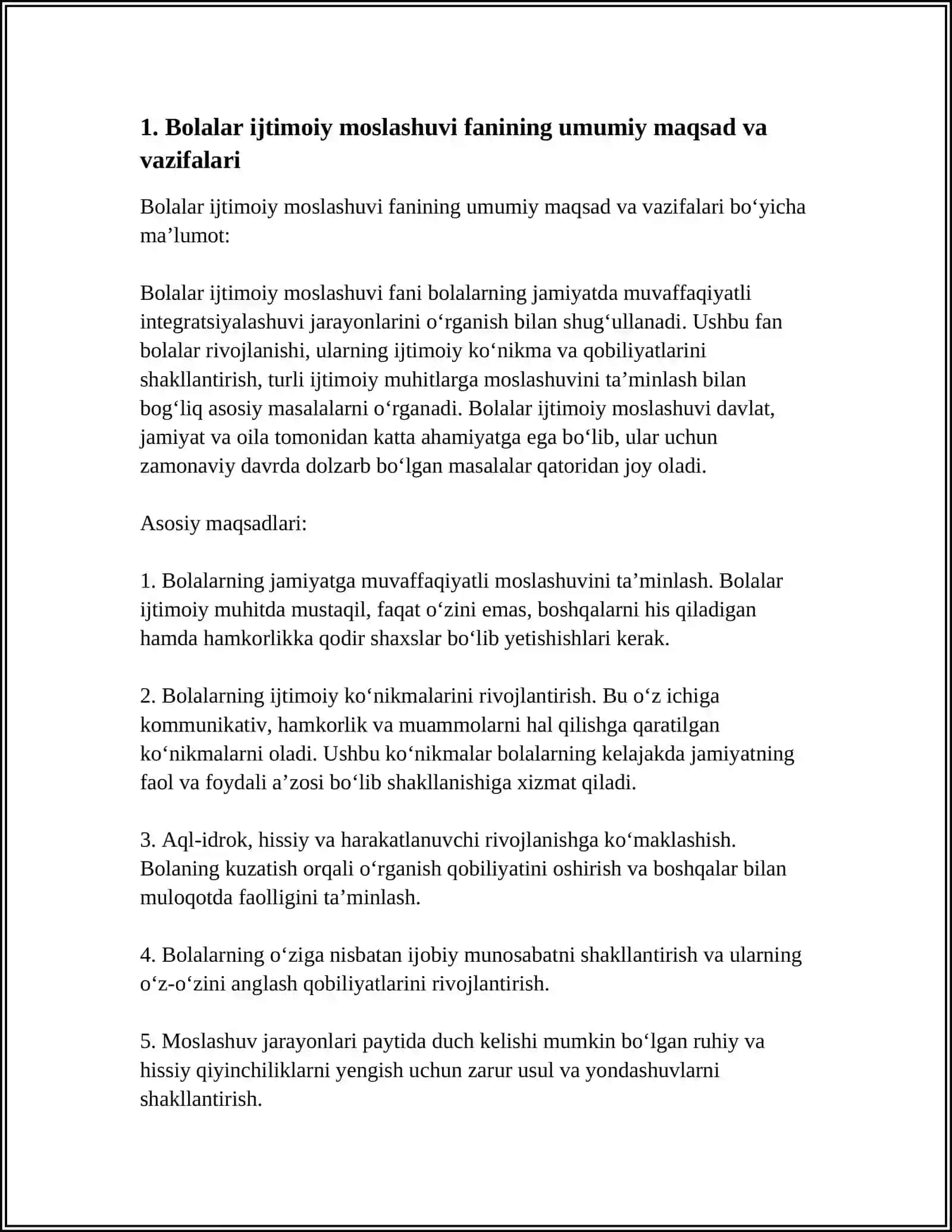 BOLALAR IJTIMOIY MOSTLASHUVI FANINING MAQSAD VAZIFALARI 3
