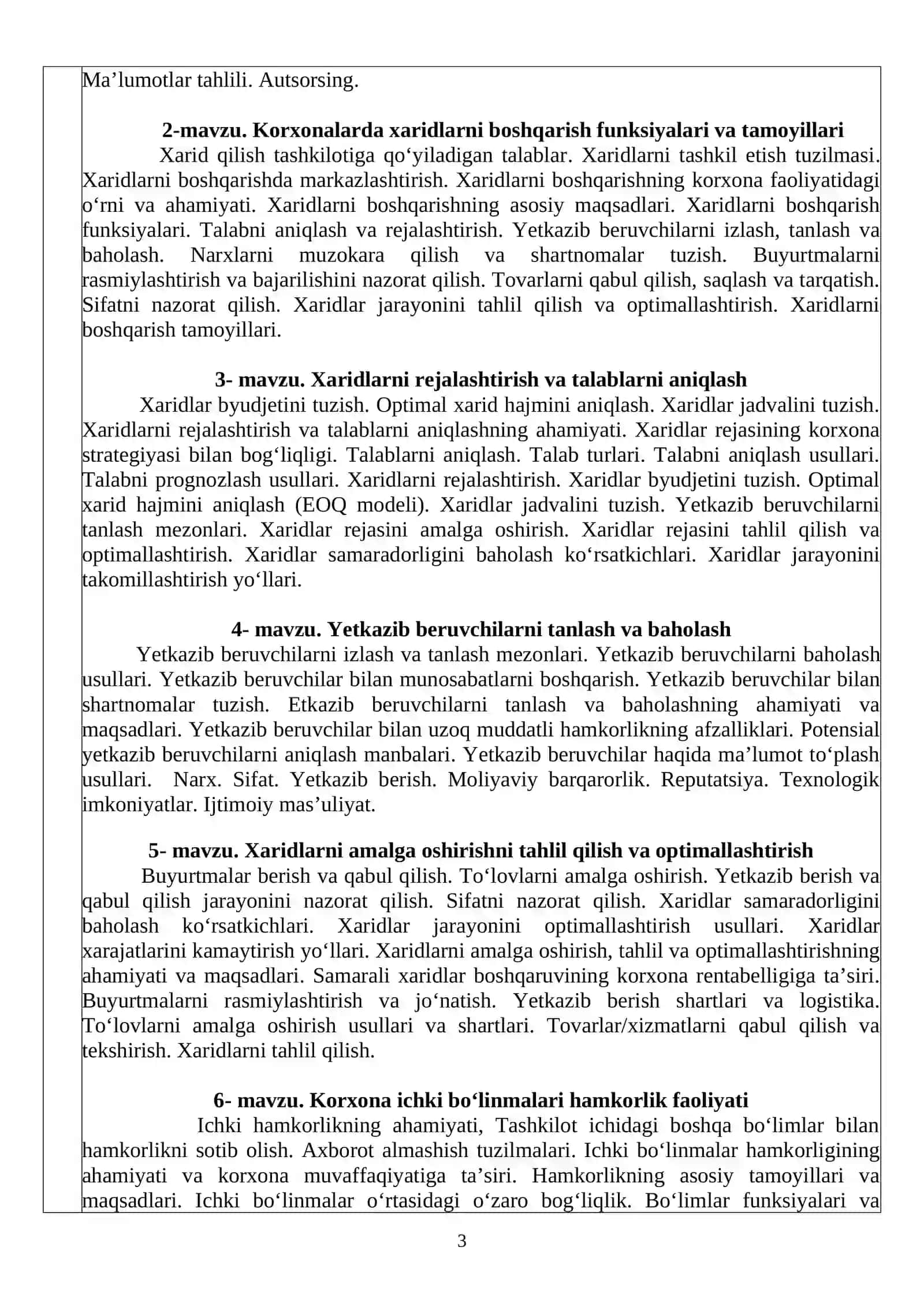 Xaridlarni boshqarish va global manbalar 3
