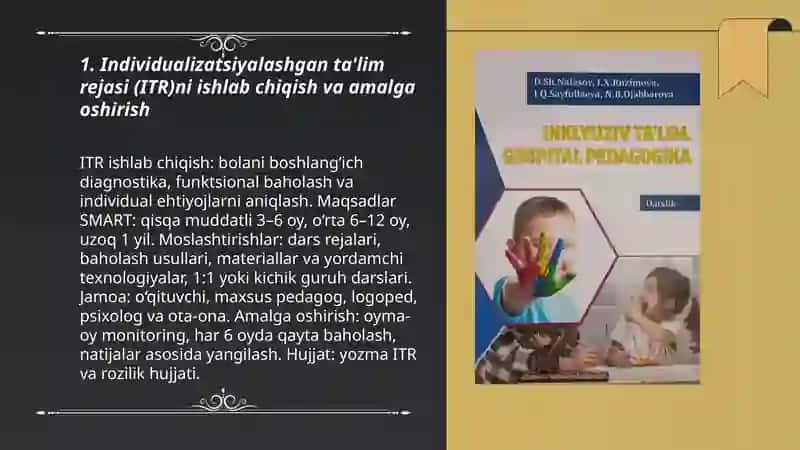 Alohida ta'lim ehtiyojlariga ega bolaning inklyuziv taʼlim sharoitida oʻqitish va tarbiyalashni tashkil etish 3