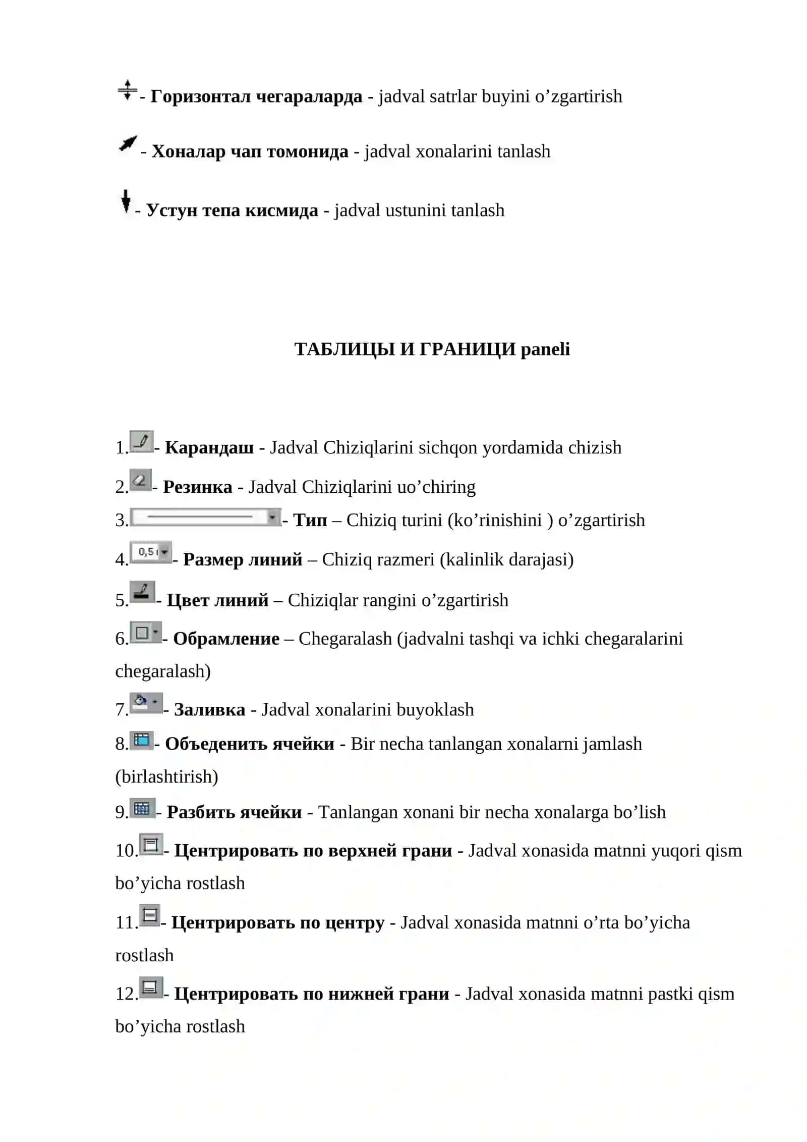 Word matn muharriri va uning menyu punktlari 3