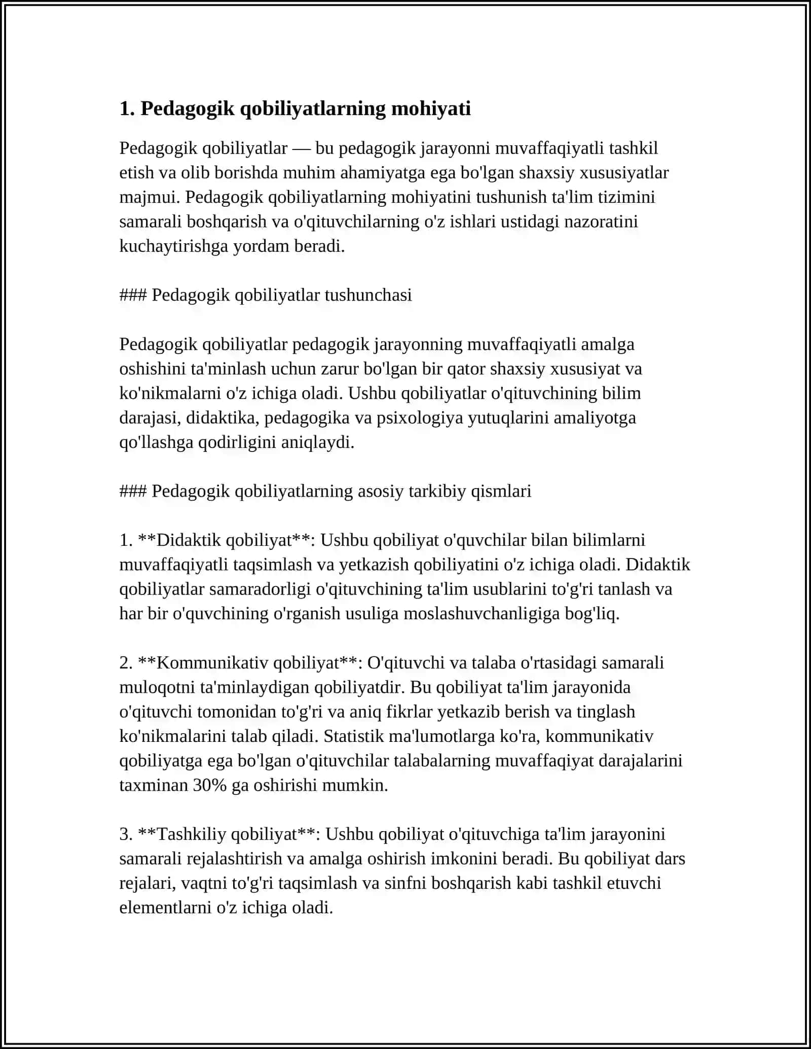 MUSTAQIL ISH Mavzu: PEDAGOGIK QOBILYATLAR 3