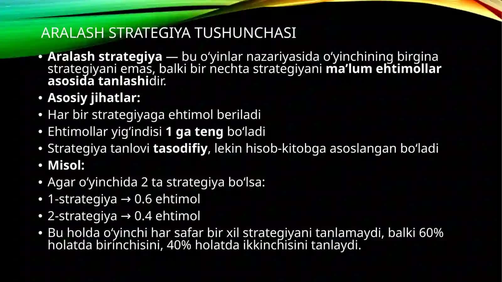Aralash strategiyalar va ehtimollar 3