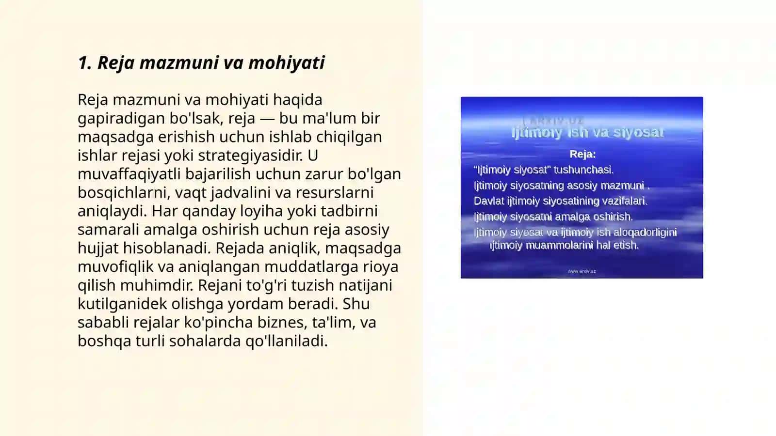 Matnni maʼnoviy qismlarga boʻlish tamoyillari.Reja.Reja turlari 3