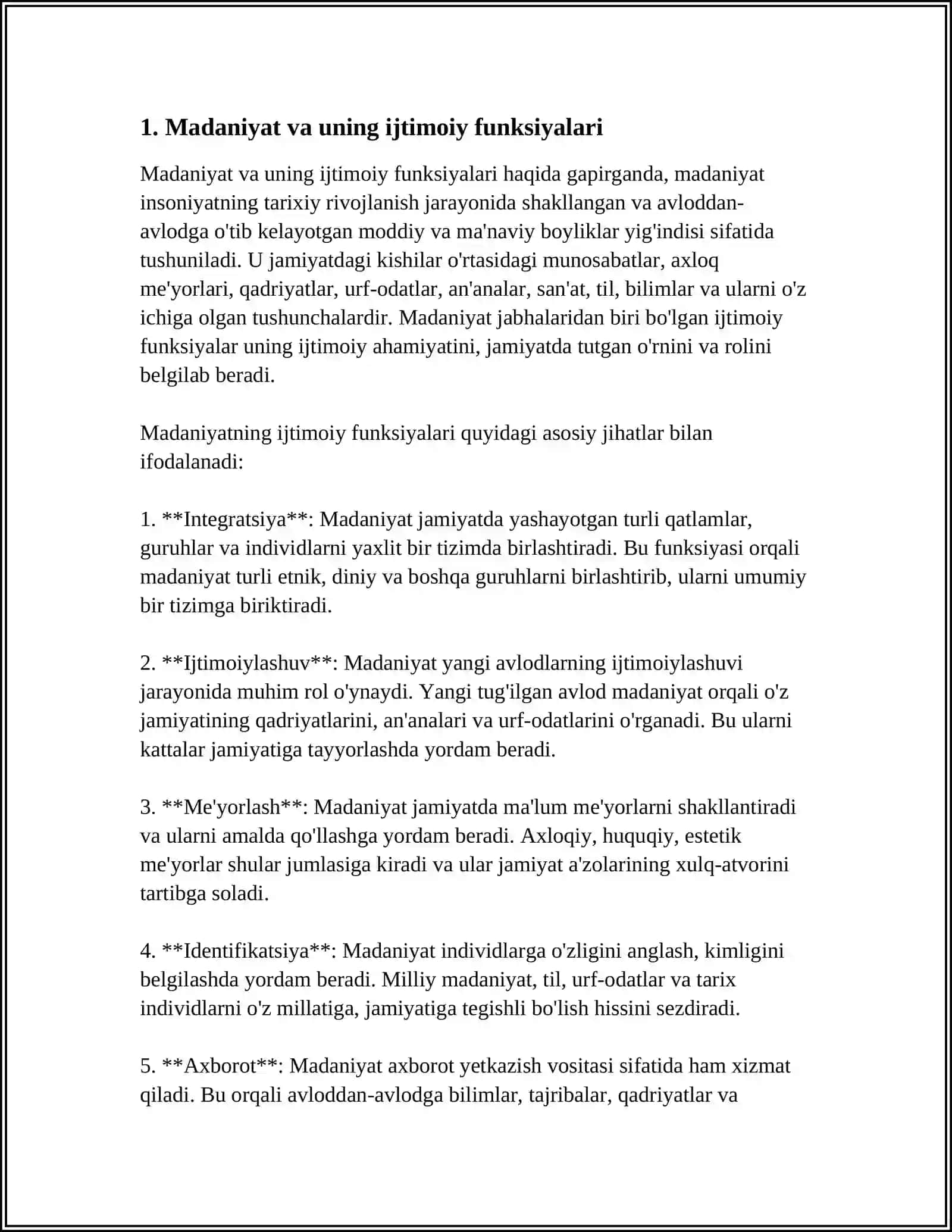 REFERAT Mavzu: MADANIYATLARNING IJTIMOIY MAZMUNI 3