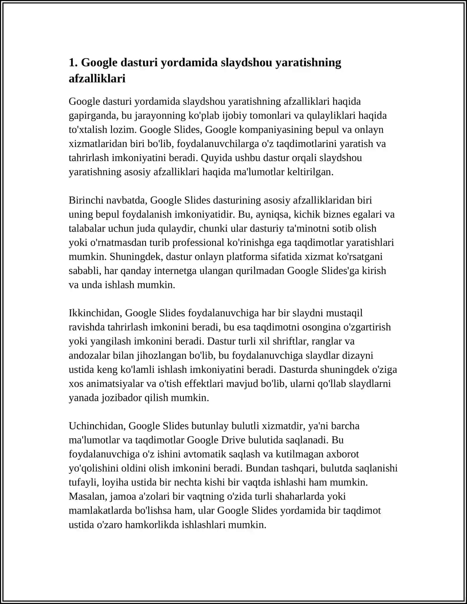 GOOGLE DASTURI YORDAMIDA IJODIY SLAYDSHOULAR YARATISH 3
