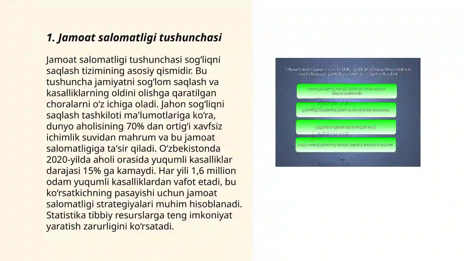Jamoat salomatligi va sog’likni saqlashni tashkil etish modulining o’rni, asosiy komponentlari 3