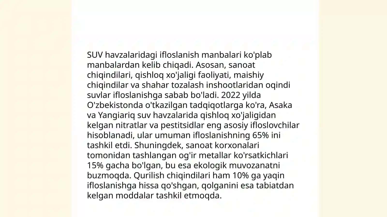 Suv havzalari ekologiyasi muammolarini yechish yo'llarini o'rganish 3