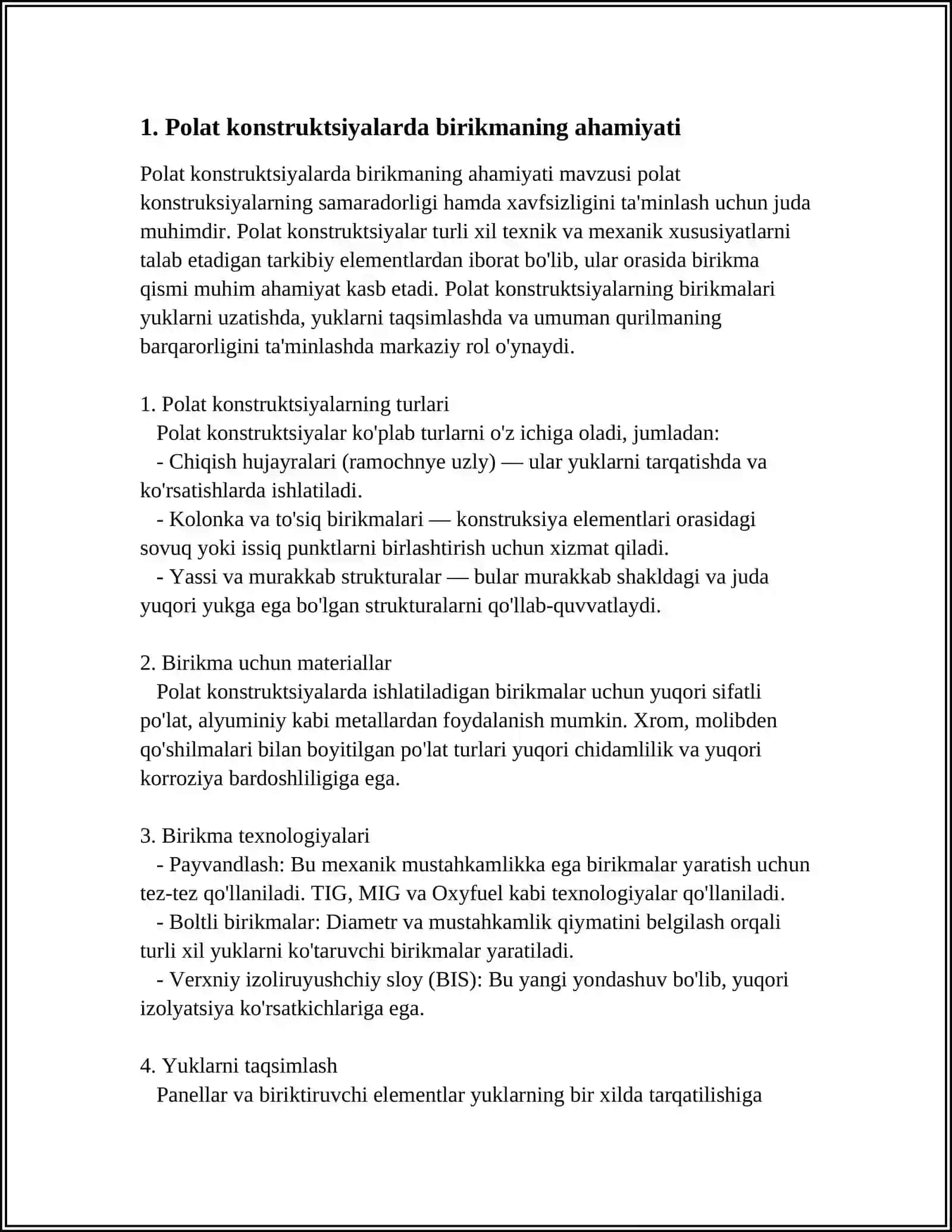POʻLAT KONSTRUKSIYALARNING BIRIKMALARINI HISOBLASH, TUTASHGAN PAYVAND CHOKLARI BILAN 3