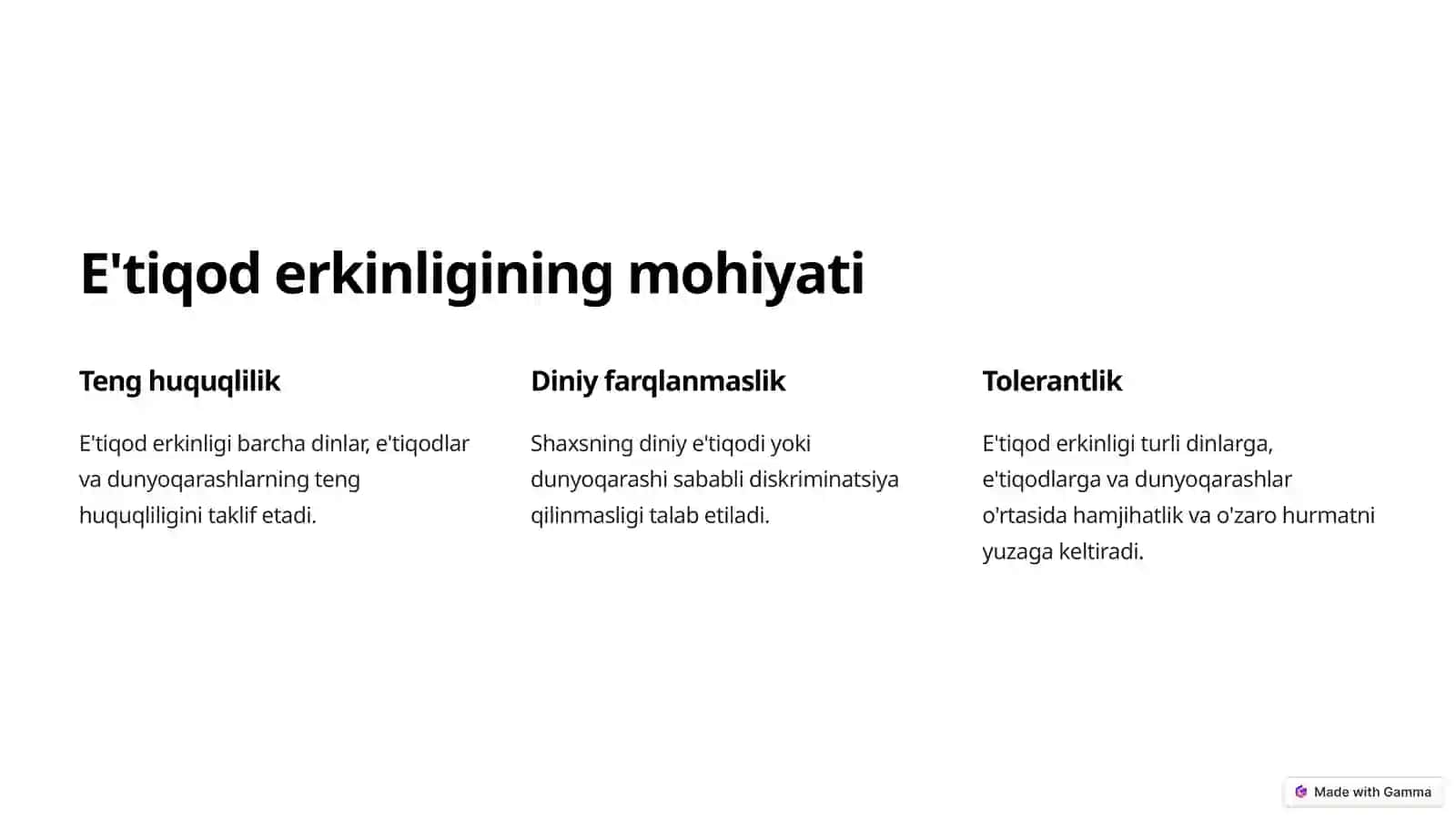 Vijdon va e'tiqod erkinliging tarifi 3