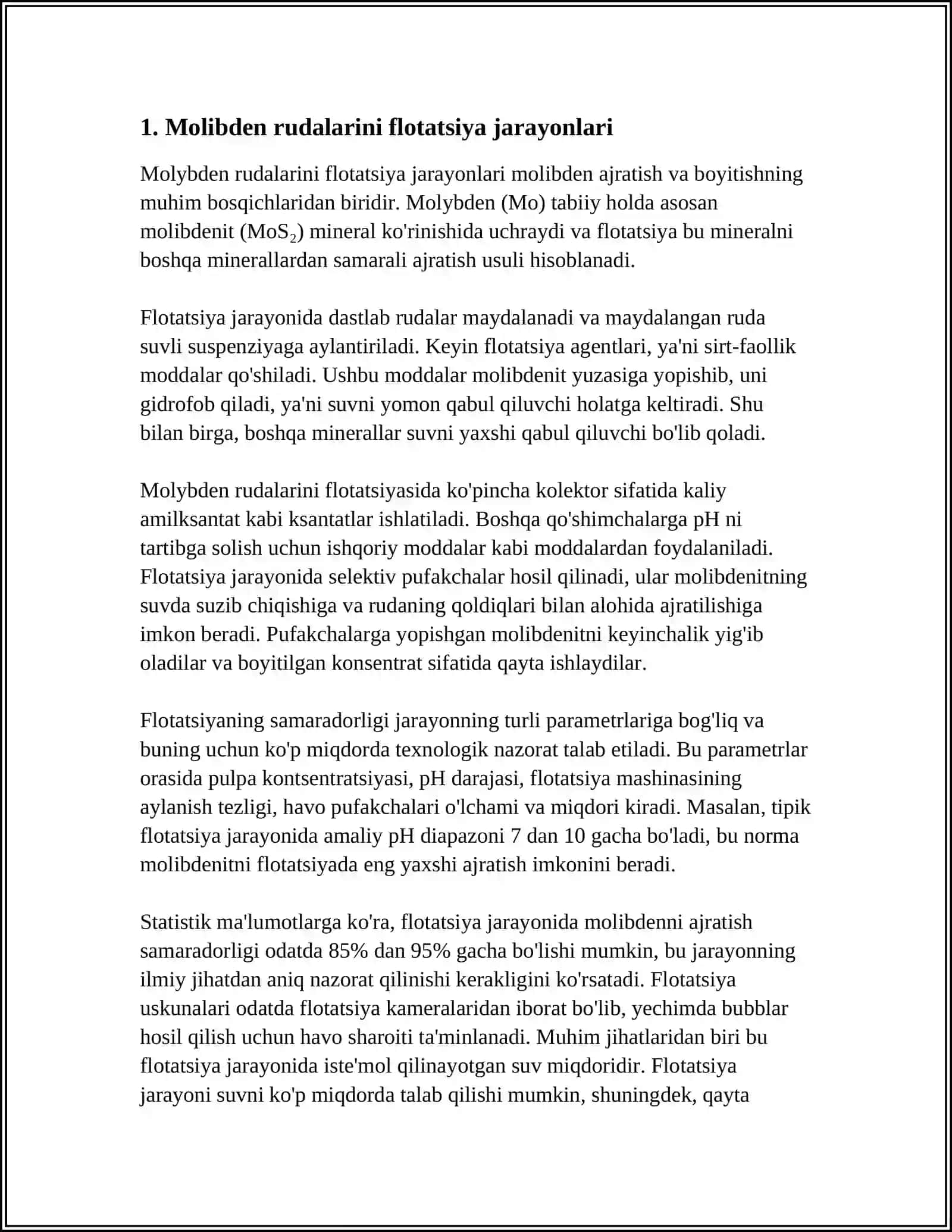 MOLIBDEN-VOLFRAMLI RUDALARNI FLOTATSIYA USULIDA BOYITISH TEXNOLOGIYASI 3
