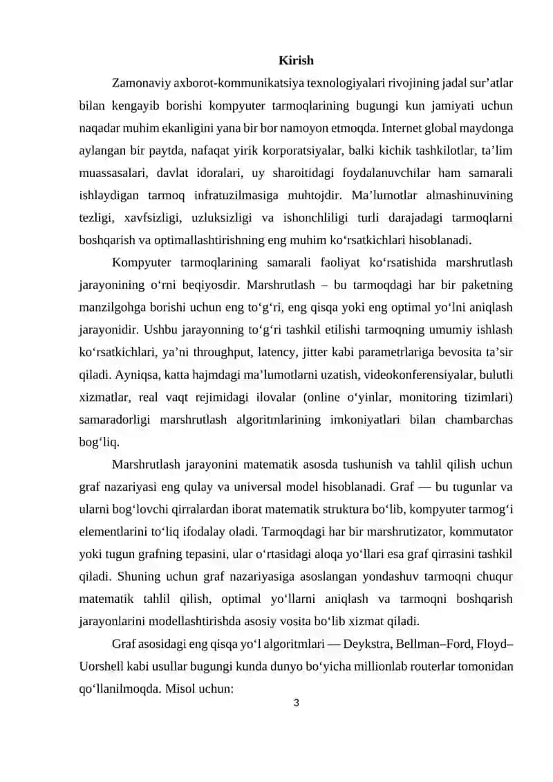 Kompyuter tarmoqlarida marshrutlash masalalarini graf yordamida yechish 3