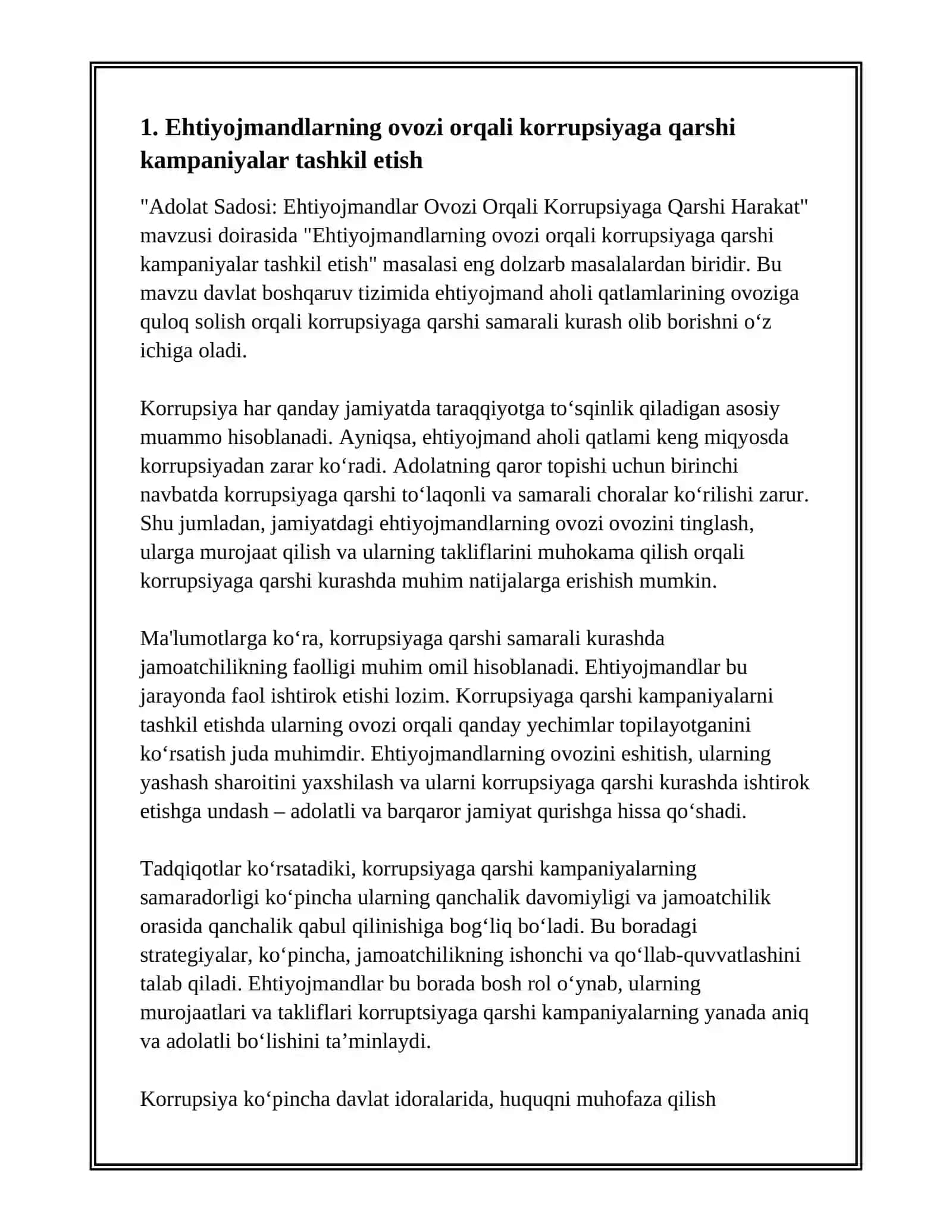 "ADOLAT SADOSI, EHTIYOJMANDLAR OVOZI ORQALI KORRUPSIYAGA QARSHI HARAKAT" 3