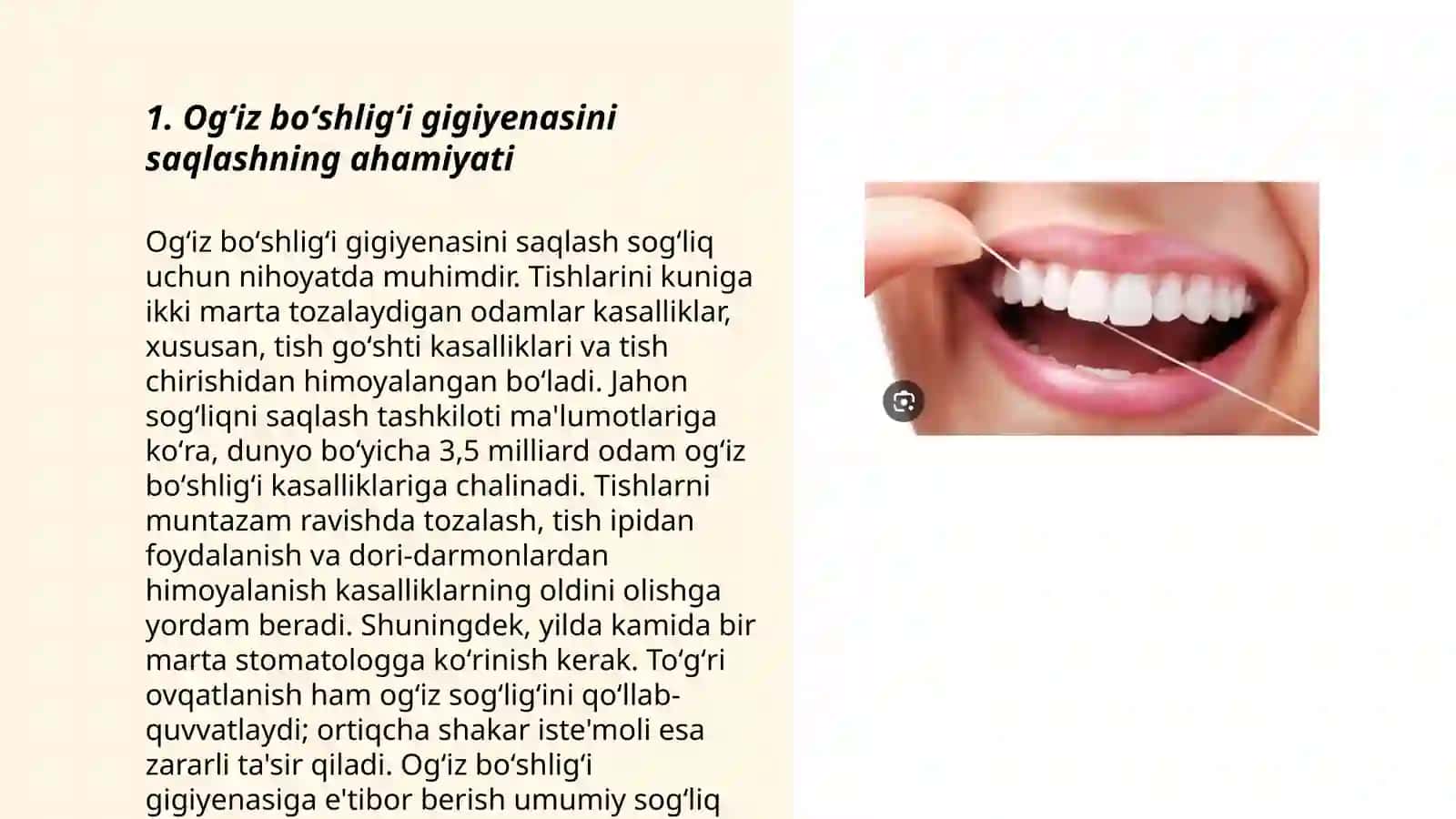 Ogʻiz boʻshligʻi shaxsiy gigiyenasi qoidalari, tishlarni tozalash usullari 3
