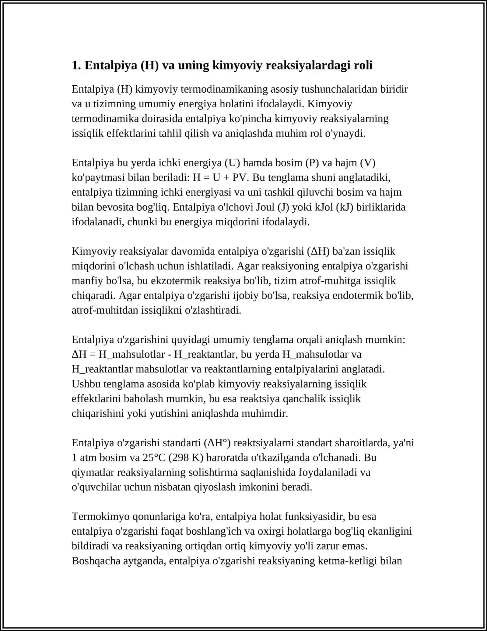KIMYOVIY TERMODINAMIKA. KIMYOVIY REAKSIYALARNING ISSIQLIK EFFEKTINI ANIQLASH 3