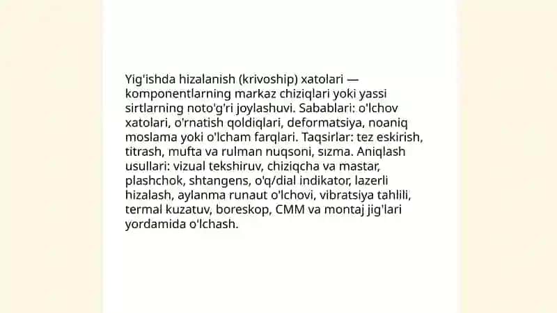 Yigʼishda kelib chiqadigan xatoliklar ularni bartaraf qilish usullari ( krivoship, mexanizm, tizim) 3