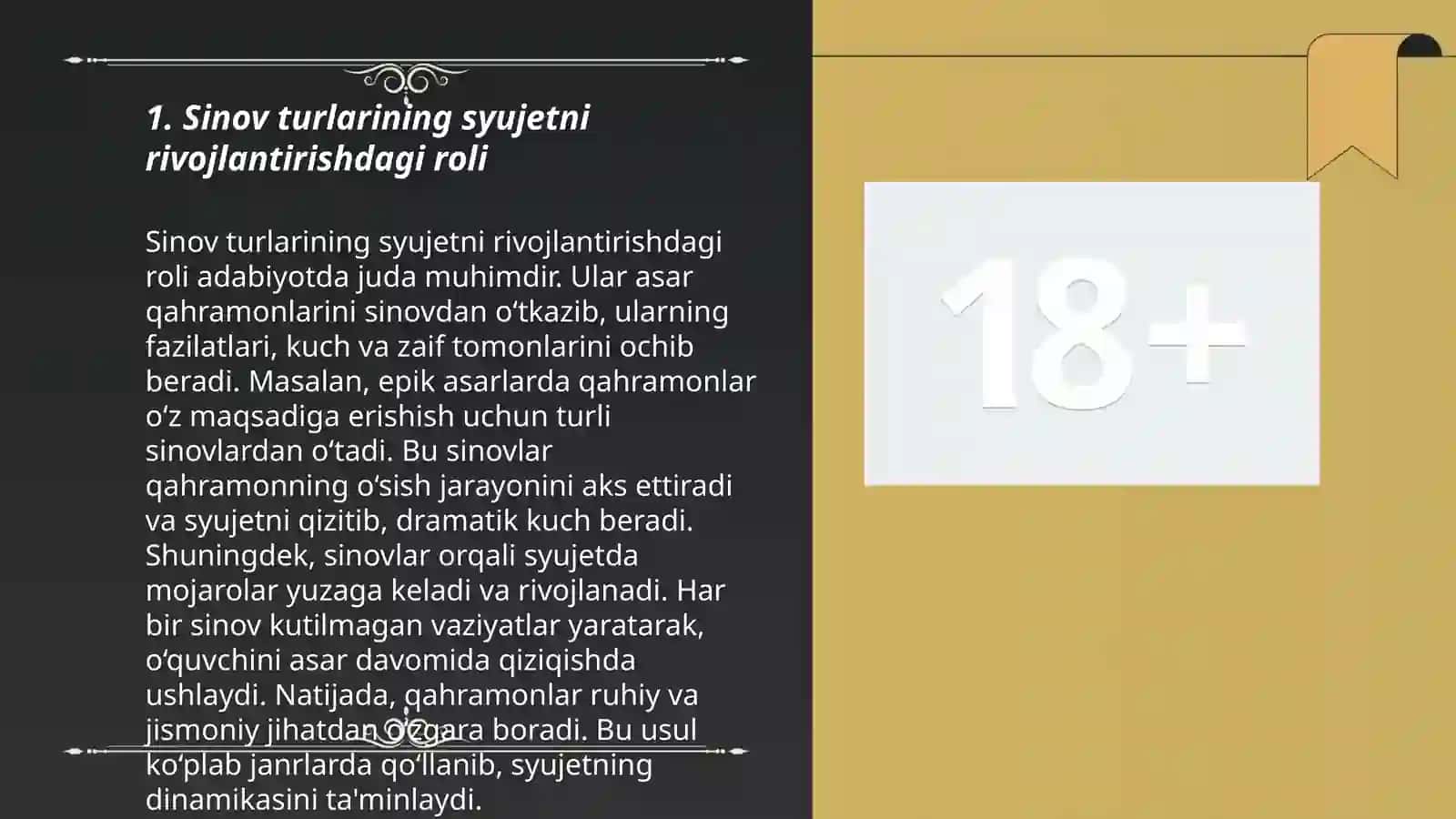 Sinov turlaring asar syujetidagi o‘rni 3