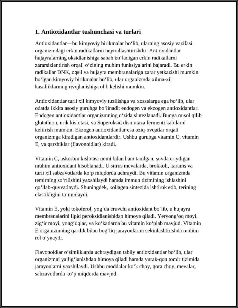 ANTIOKSIDANTLAR VA ULARNING OZIQ OVQAT MAHSULOTLARIDAGI AHAMIYATI 3