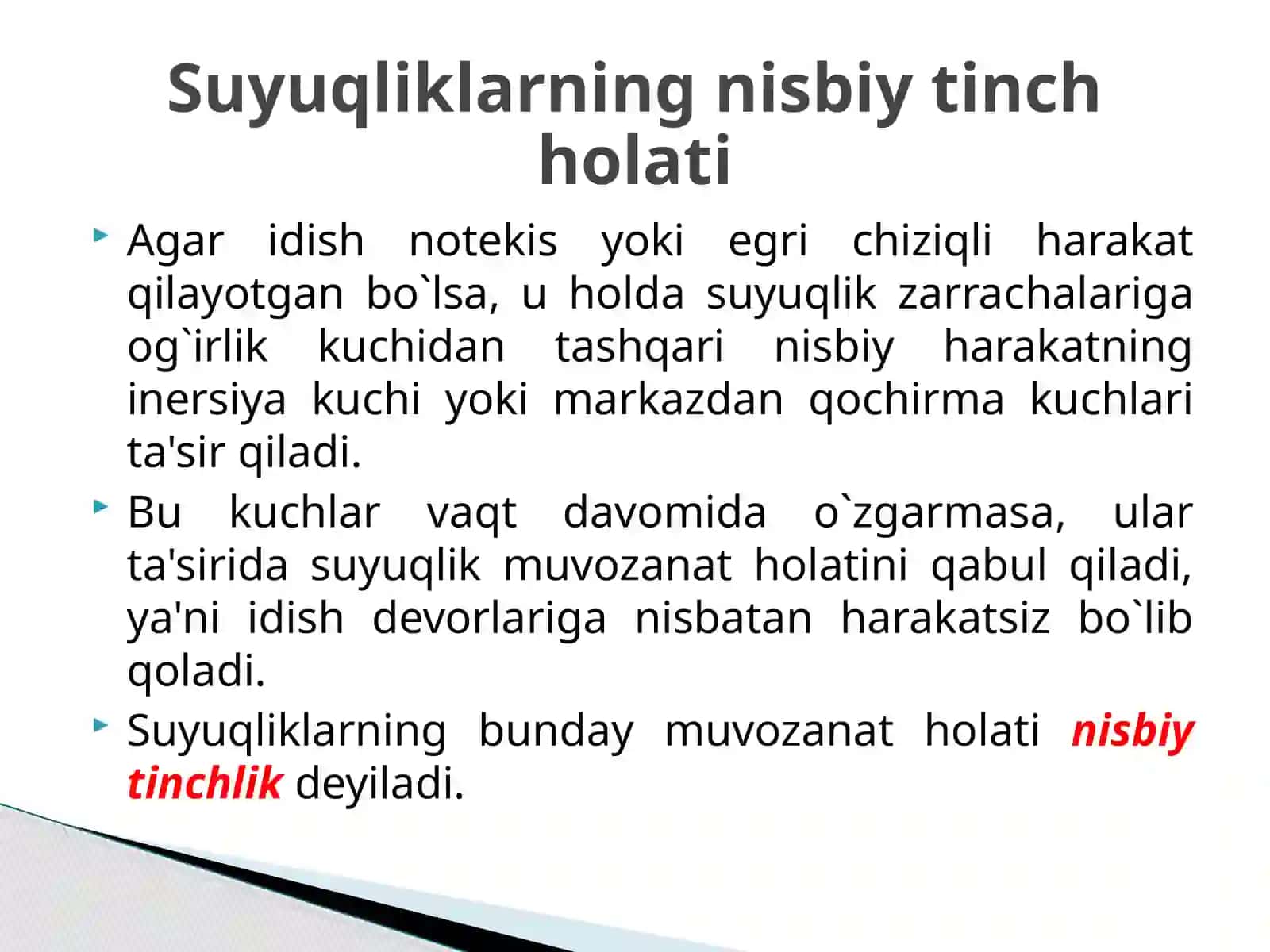 Suyuqliklarning nisbiy tinch holati. Filtiratsiya nazariyasi ta’rifi va qonunlari 3