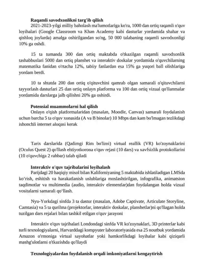 Samarali texnik vositalar (masalan, proyektorlar, interaktiv doskalar, 15 ta noutbuk) 3