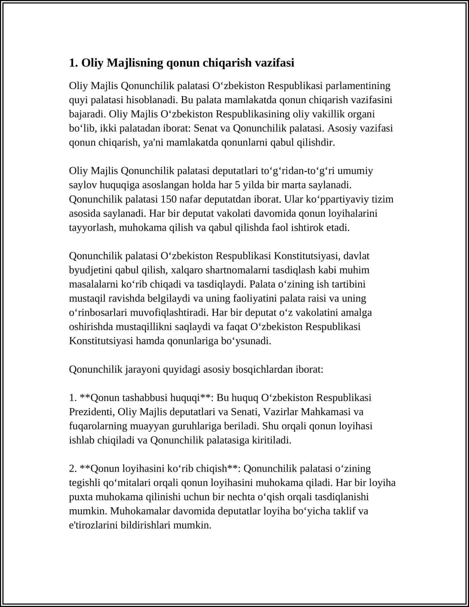 MUSTAQIL ISH Mavzu: O'ZBEKISTON OLIY MAJLISI SPEKTORINING VAZIFALARI 3