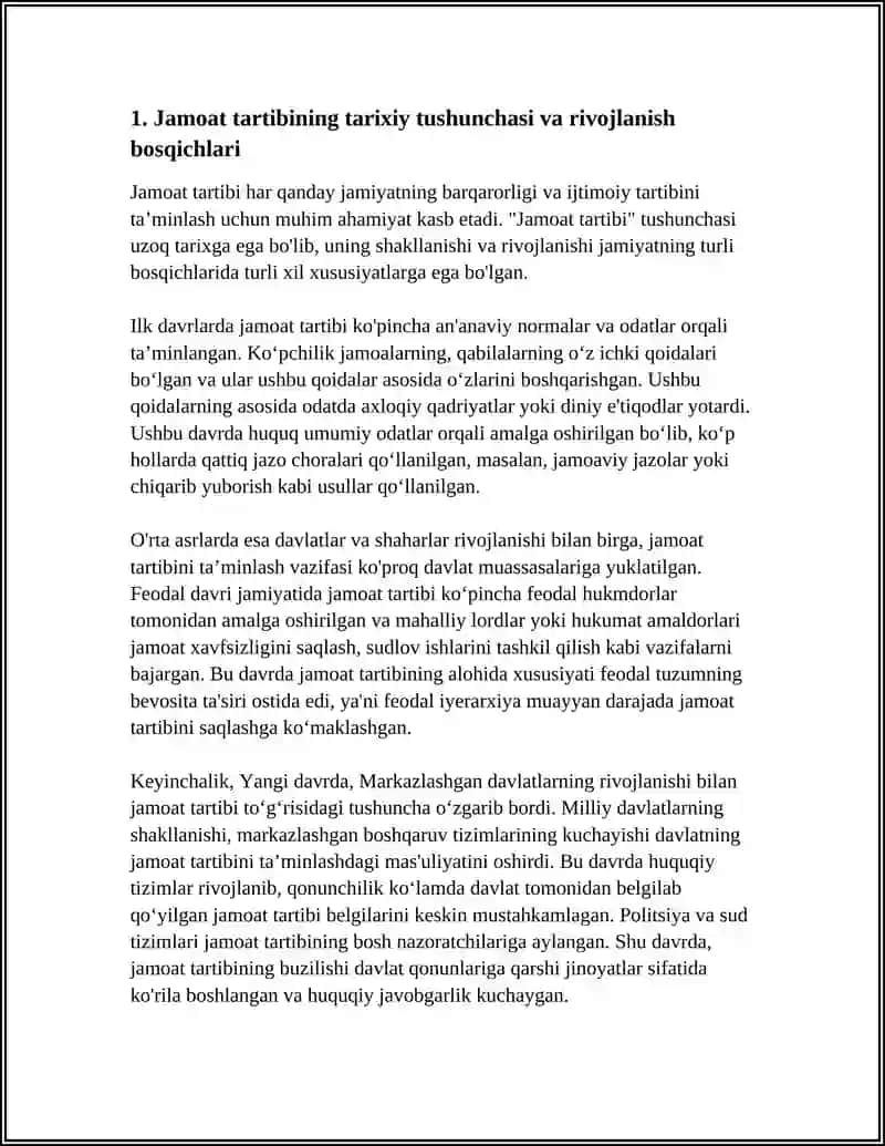 Referat: JAMOAT TARTIBI: TARIXI VA TARIXI TUSHUNCHASI OʻZIGA XOS XUSUSIYATLARI 3