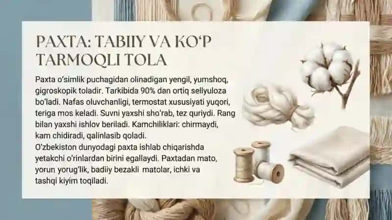 Turli xil toʻqimachilik materiallari bilan tanishish 3