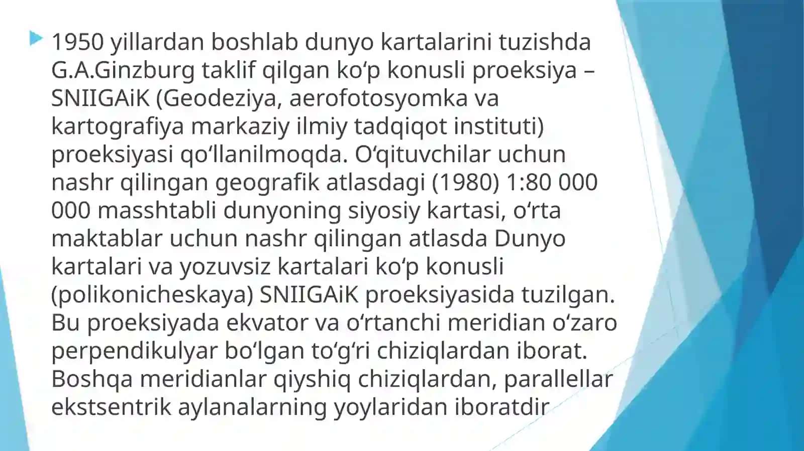 Dunyo kartalari uchun ishlatiladigan proyeksiyalar 3