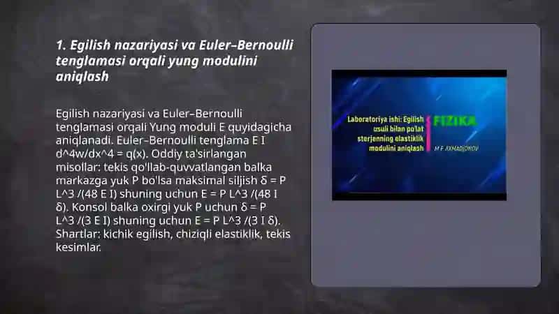 Egilish usuli orqali yung modulini aniqlash 3