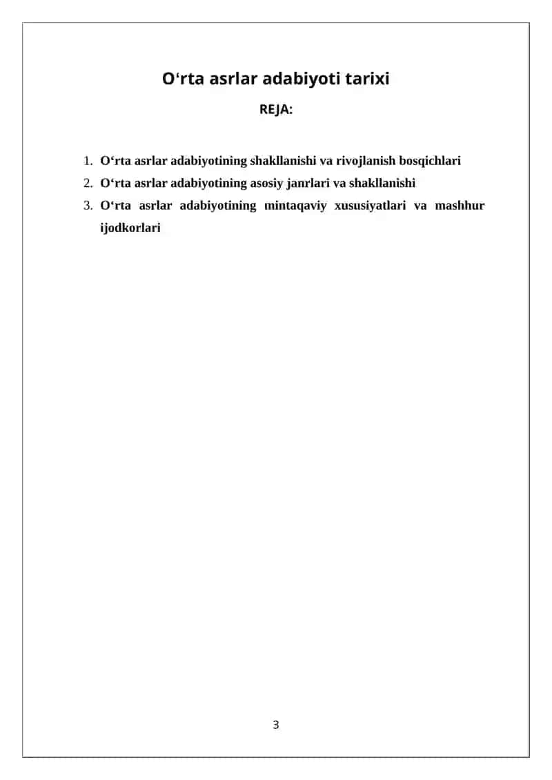 Oʻrta asrlar adabiyoti tarixi 3